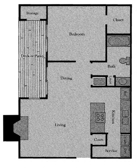 Floor plan for 1 bed, 1 bath, 925 sqft
